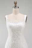 Sparkly White Beaded Thick Straps Floral Tight Short Cocktail Dress