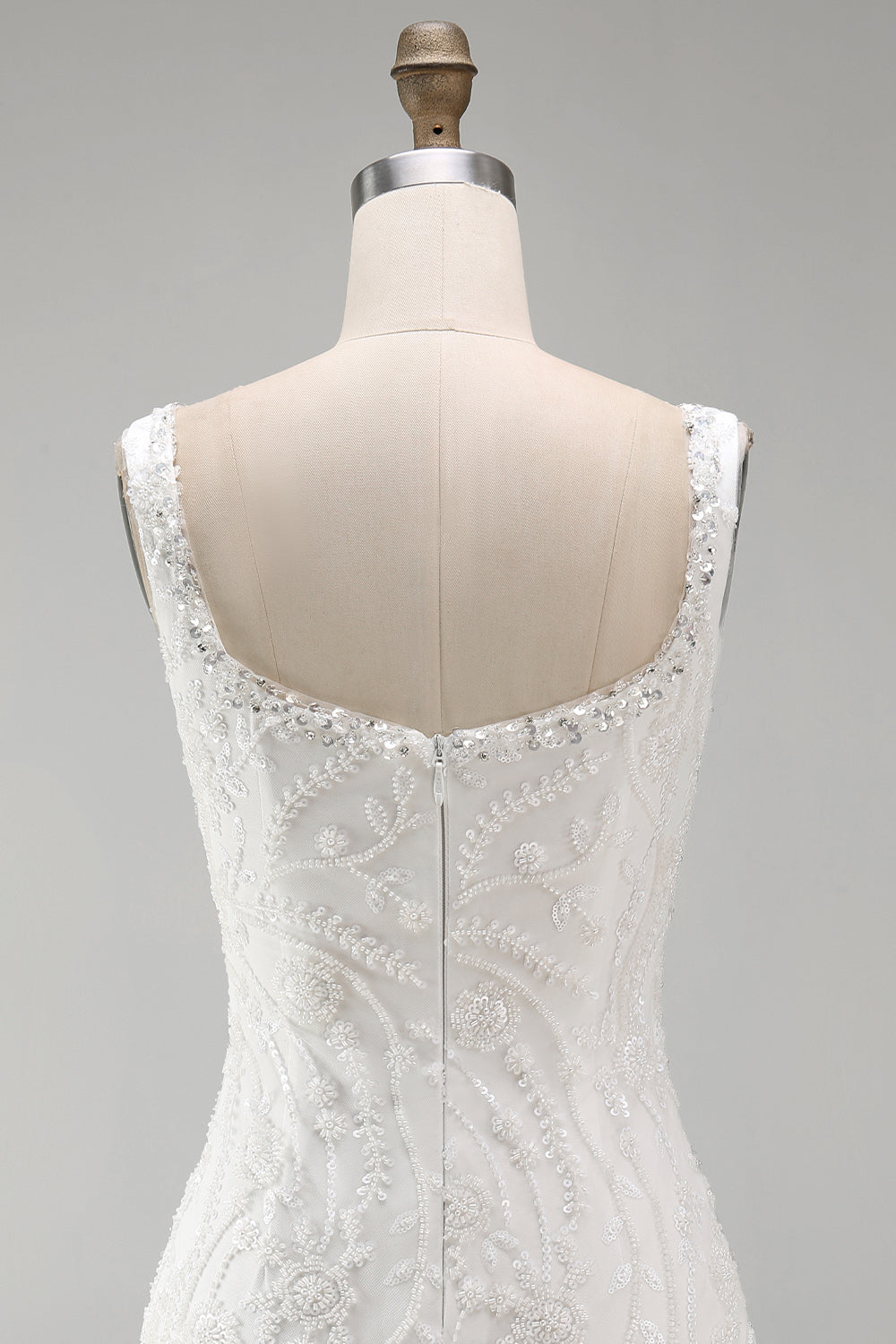 Sparkly White Beaded Thick Straps Floral Tight Short Cocktail Dress