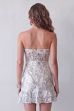 Sparkly Dusty Sage Strapless Tight Short Beaded Cocktail Dress with Ruffles