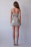 Sparkly Dusty Sage Strapless Tight Short Beaded Cocktail Dress with Ruffles