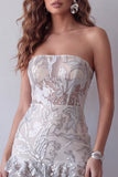 Sparkly Dusty Sage Strapless Tight Short Beaded Cocktail Dress with Ruffles