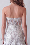 Sparkly Dusty Sage Strapless Tight Short Beaded Cocktail Dress with Ruffles