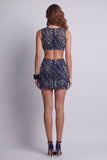 Sparkly Navy Beaded Boat Neck Cut Out Tight Short Cocktail Dress