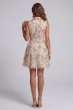 Sparkly Champagne A Line Keyhole Short Beaded Cocktail Dress with Bow