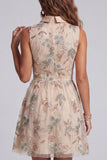 Sparkly Champagne A Line Keyhole Short Beaded Cocktail Dress with Bow