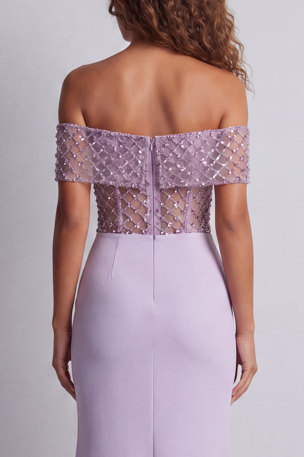 Off the Shoulder Light Purple Long Corset Mermaid Formal Dress with Beading