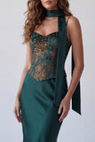 Spaghetti Straps Basque Waist Dark Green Long Mermaid Floral Formal Dress