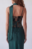 Spaghetti Straps Basque Waist Dark Green Long Mermaid Floral Formal Dress
