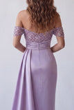 Light Purple Beaded Ruched Long Mermaid Formal Dress with Side Cape