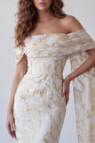 Champagne Off the Shoulder Sheath Long Formal Dress with Shawl