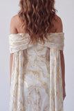 Champagne Off the Shoulder Sheath Long Formal Dress with Shawl