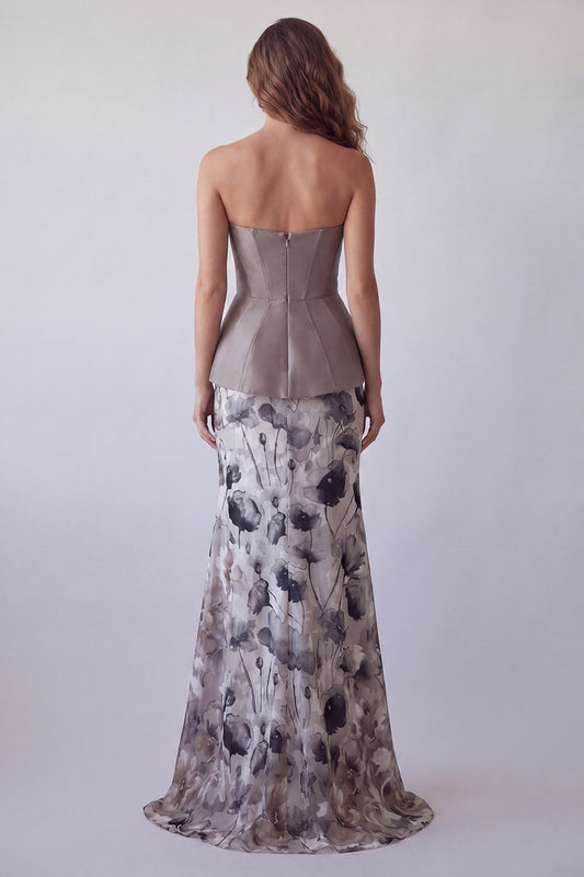 Strapless Floral Vintage Mauve Basque Waist Long Corset Mermaid Formal Dress