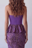 Purple Strapless Leopard Print Long Mermaid Formal Dress with Ruffles