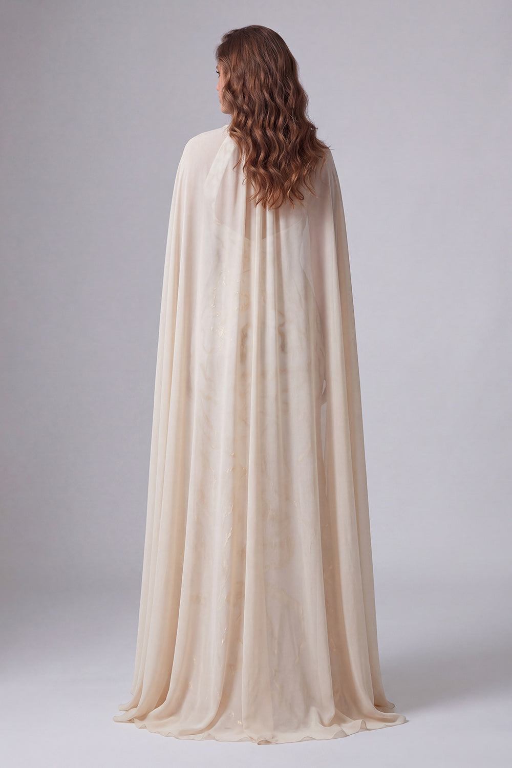 Keyhole Champagne Mermaid Long Formal Dress with Cape