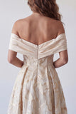 A Line Ruched Champagne Off the Shoulder Long Formal Dress
