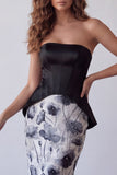 Black Strapless Floral Basque Waist Long Corset Mermaid Formal Dress