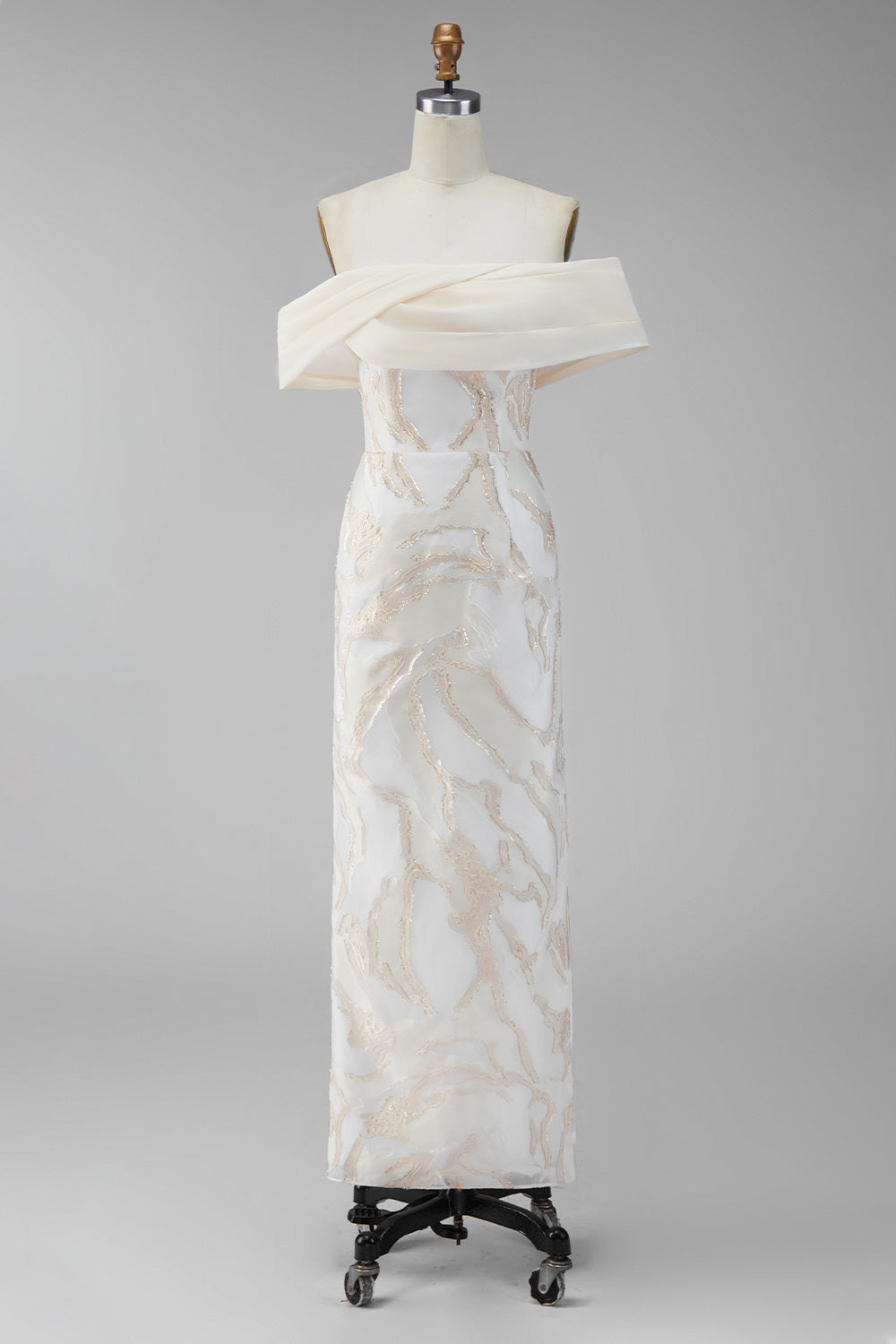 Sheath Long Champagne Off the Shoulder Formal Dress