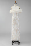 Sheath Long Champagne Off the Shoulder Formal Dress