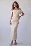 Sheath Long Champagne Off the Shoulder Formal Dress