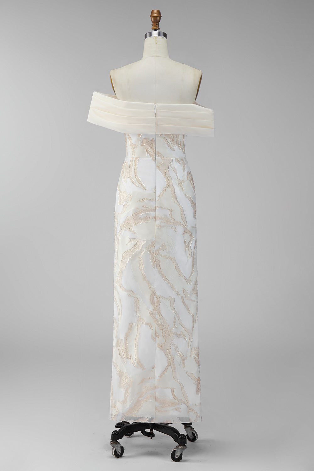 Sheath Long Champagne Off the Shoulder Formal Dress