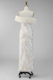 Sheath Long Champagne Off the Shoulder Formal Dress