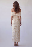 Sheath Long Champagne Off the Shoulder Formal Dress