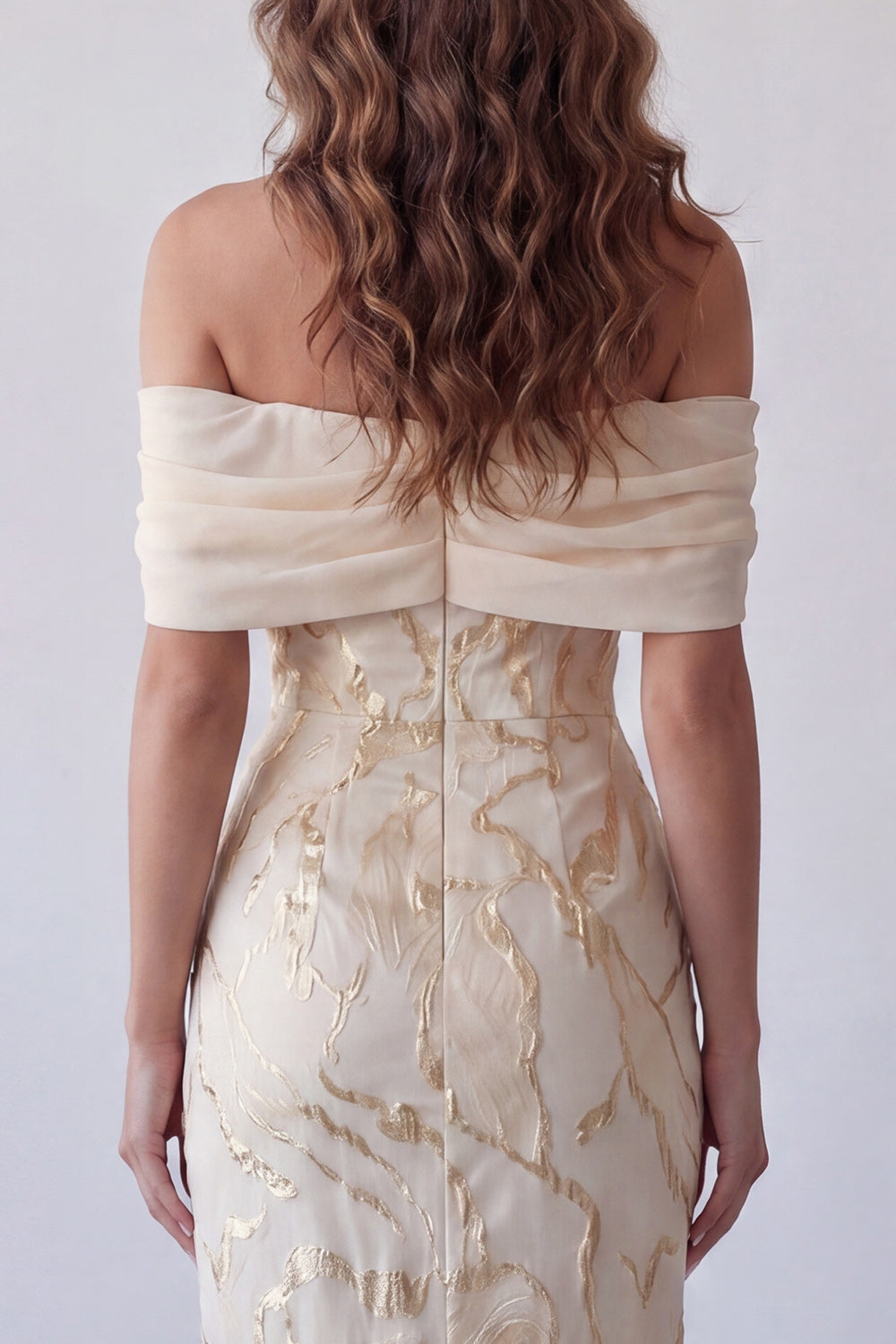 Sheath Long Champagne Off the Shoulder Formal Dress