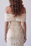 Sheath Long Champagne Off the Shoulder Formal Dress