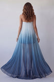 Lake Blue Tie Dye Strapless Beach Wedding Guest Dress with Cape