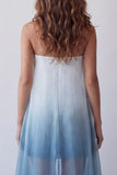 Lake Blue Tie Dye Strapless Beach Wedding Guest Dress with Cape