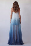 Lake Blue Tie Dye Strapless Beach Wedding Guest Dress with Cape