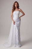Strapless Ruched Mermaid Floral Light Blue Long Formal Dress with Side Cape