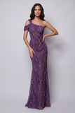 Purple One Shoulder Leopard Print Long Mermaid Formal Dress