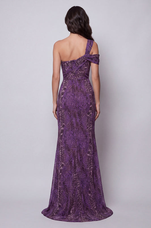 Purple One Shoulder Leopard Print Long Mermaid Formal Dress