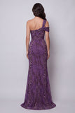 Purple One Shoulder Leopard Print Long Mermaid Formal Dress