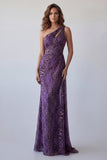 Cut Out Purple One Shoulder Leopard Print Long Mermaid Formal Dress with Side Cape