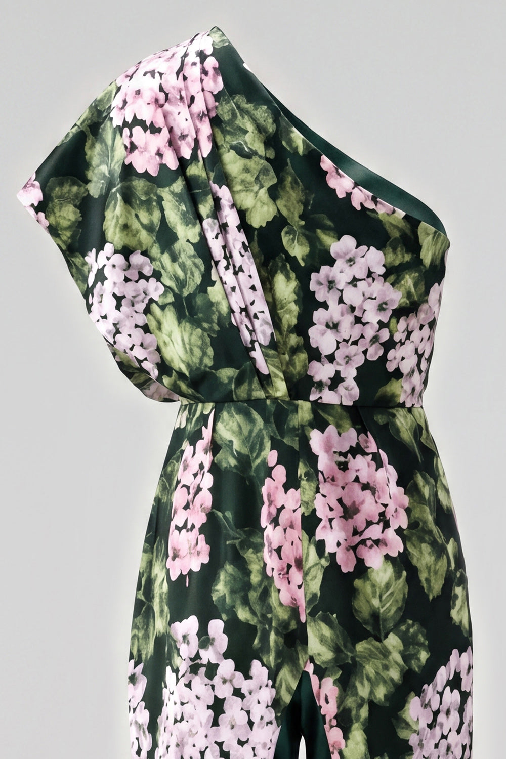 Dark Green Floral One Shoulder Long Mother of the Bride Pantsuits with Pockets