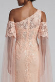 Sparkly Peach Floral Mermaid Long Beaded Mother of the Bride Dress with Cape