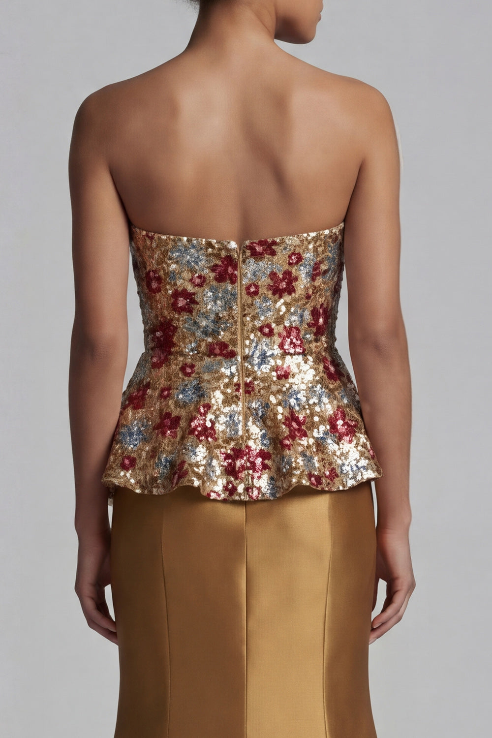 Strapless Floral Mermaid Sparkly Gold Long Mother of the Bride Dress with Sequins