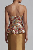 Strapless Floral Mermaid Sparkly Gold Long Mother of the Bride Dress with Sequins