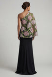 Floral Mermaid Black Long Mother of the Bride Dress with Side Cape