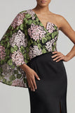 Floral Mermaid Black Long Mother of the Bride Dress with Side Cape