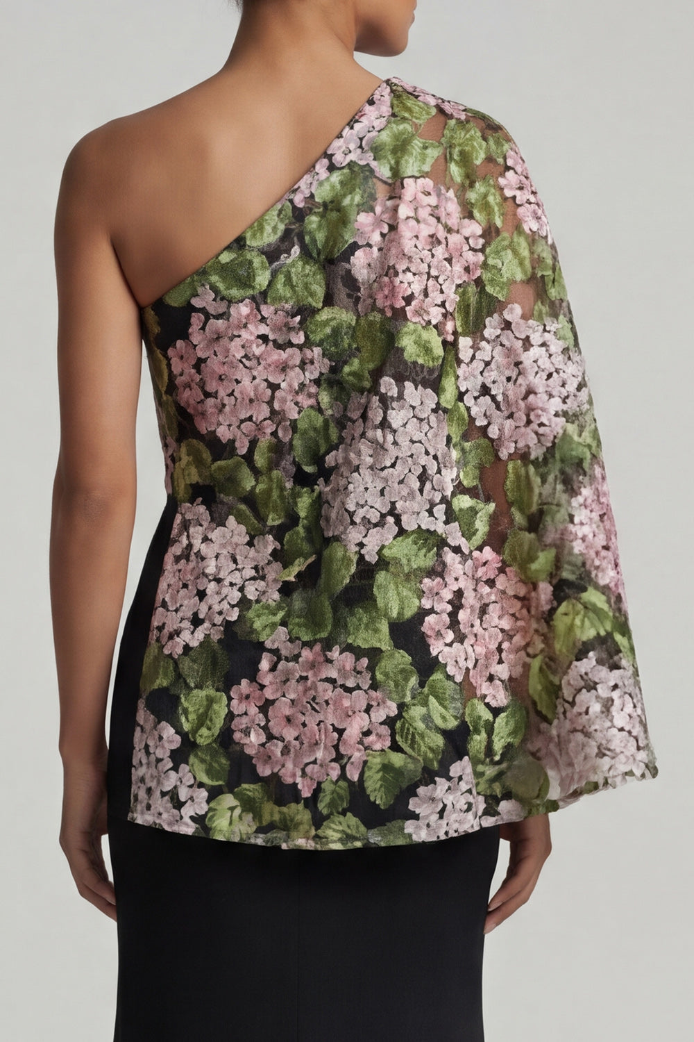 Floral Mermaid Black Long Mother of the Bride Dress with Side Cape
