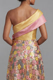 One Shoulder Sparkly Yellow Long Floral A Line Mother of the Bride Dress with Pockets