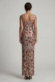Square Neck Floral Mermaid Sparkly Red Sequin Long Mother of the Bride Dress