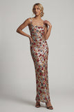 Square Neck Floral Mermaid Sparkly Red Sequin Long Mother of the Bride Dress