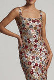 Square Neck Floral Mermaid Sparkly Red Sequin Long Mother of the Bride Dress