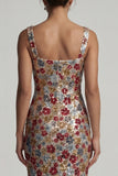 Square Neck Floral Mermaid Sparkly Red Sequin Long Mother of the Bride Dress
