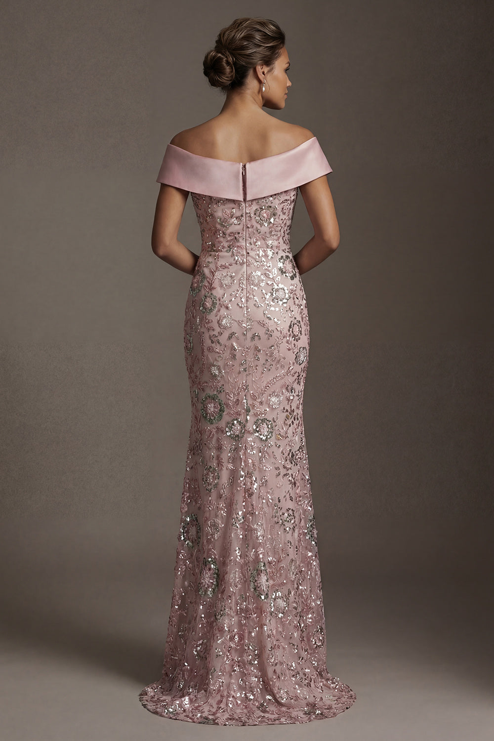 Long Off the Shoulder Mermaid Beaded Sparkly Pink Mother of the Bride Dress