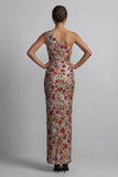 One Shoulder Floral Mermaid Sparkly Red Sequin Long Mother of the Bride Dress
